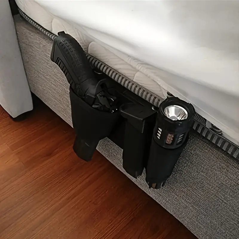 Under-Mattress Pistol Holster, Durable Plastic Concealed Carry Mount with Magazine Holder for Quick Access Bedside and Car Organizing
