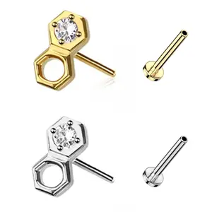 20G/18G/16G Double Honeycomb Threadless Flat Back Studs • Push Pin Labret • Flat Back Earring • Tragus Stud • Flat Back Upper Ear Stud • Helix Stud • Ear Cartilage Stud • Threadless Earring • Honeycomb Stud • Implant Grade Titanium • Silver • Gold