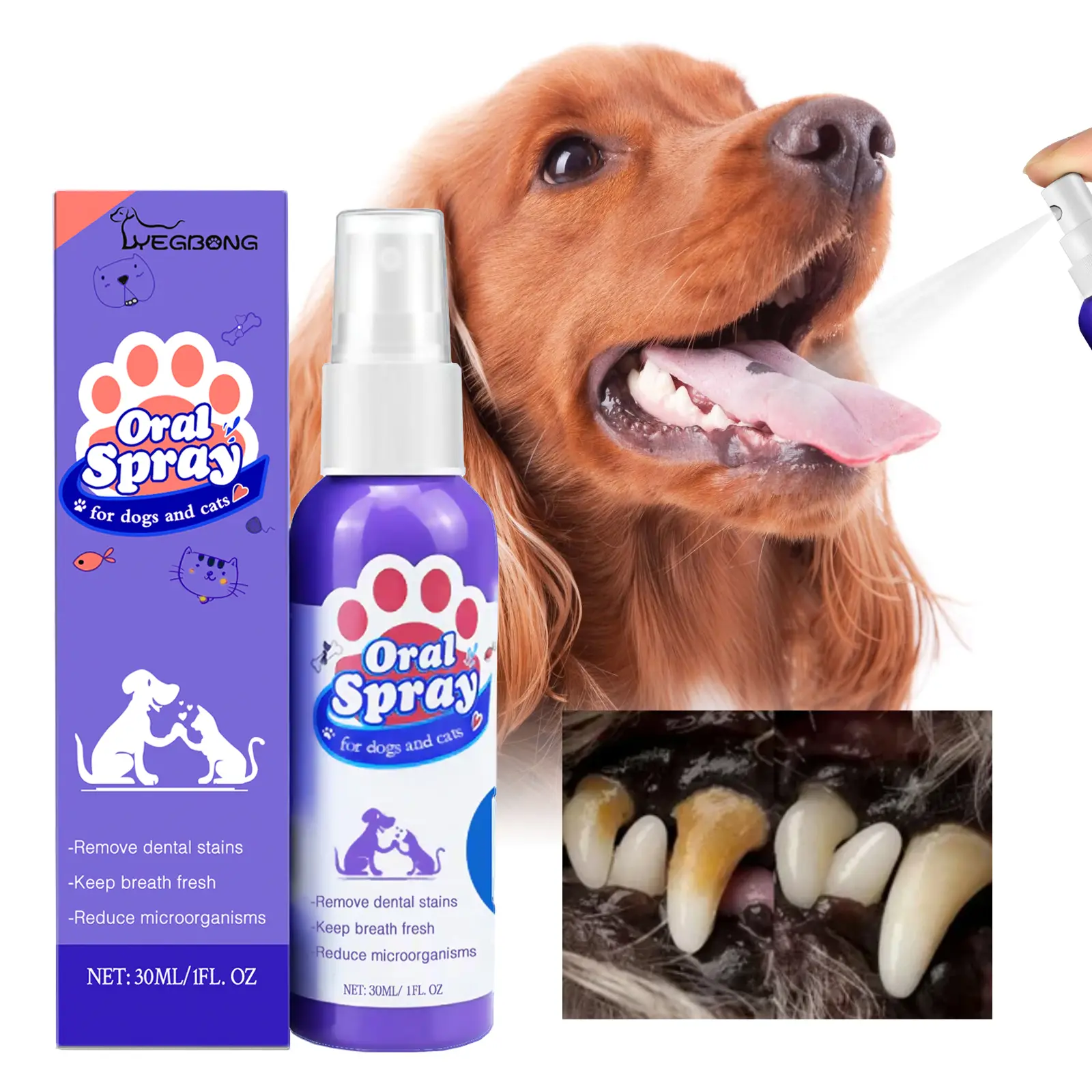 Pet Dog & Cat Oral Care Liquid Spray - Vet-Inspired Oral Spray, No Brushing Required, Gentle Daily Use, Gum Redness Relief, Plaque Reduction, Freshens Breath, Single Item