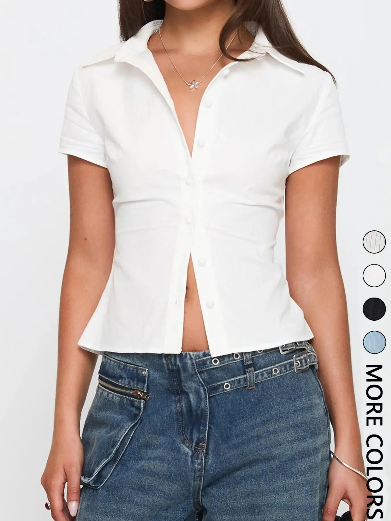 Women's Button Collared Shirt Blouse, Casual Slim-fitting Short Sleeve Top for Summer, Ladies Clothes for Daily Wear, Womenswear, Button Down Shirt, Button Up Blouse