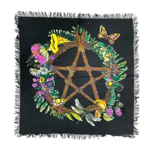 Floral Pentagram Altar Cloth (18 x 18 in.) Decor Print