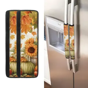 Thanksgivin Maple Sunflower Polyester Refrigerator Door Handle Covers Washable Anti Skid Stains Resistence Fridge Handle Protecor Gift for Women Men Freezer Handle Covers for Ovens Dishwashers Kitchen Decoration Set