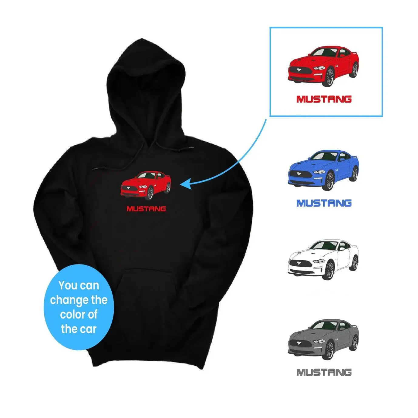 Mustang Custom Color Embroidered Unisex Automotive Hoodie/Crewneck Sweater