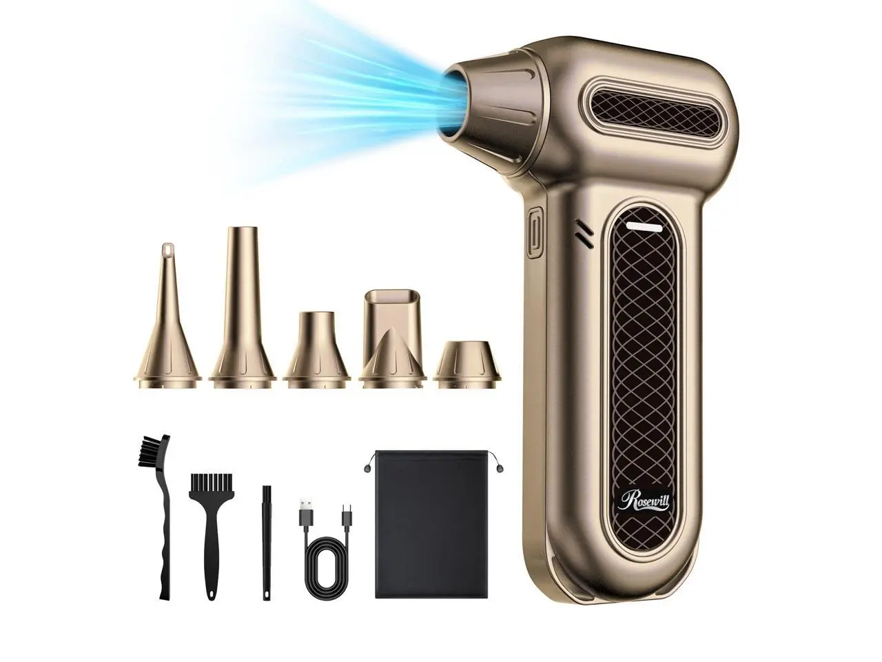 Rosewill Electric Air Duster - 130,000 RPM Super Power Cordless Compressed with Turbo Mode, 4-Gear Adjustable Mini Blower with Fast Charging, Inflation and Suction, Dust Blower for Computer, Keyboard