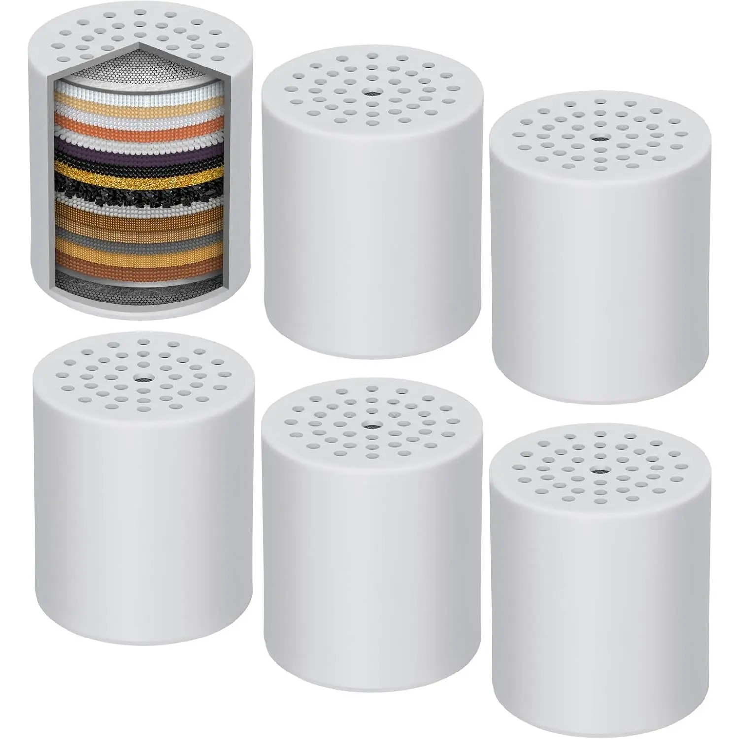 9-Pack Synthetic Wall Mount Shower Filter Replacements, 20-Stage Filtration for Hard Water, 2.68 x 2.4 Inches, High-Output Filtered Universal Fit for Similar Designs