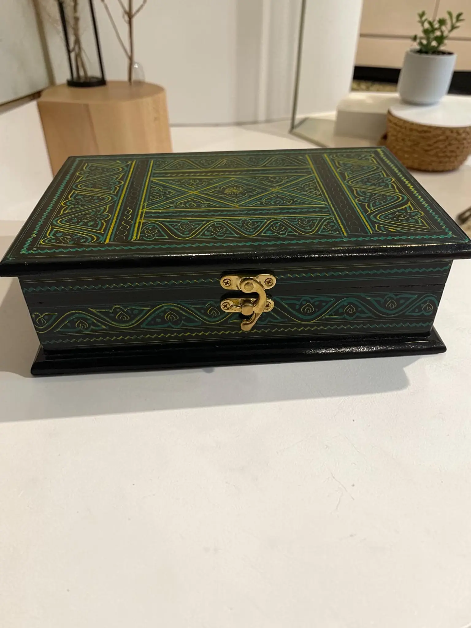 Handcrafted Rosewood Jewelry Box, Hand Painted Naksheen Art Box, Velvet Lined Wooden Keepsake Box, Vintage Gift for Women, Export Quality