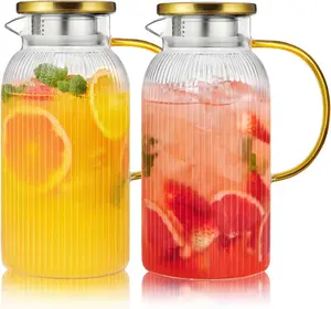 2.0 Liter 68oz Glass Pitcher with Lid, Easy Clean Heat Resistant Glass Water Carafe with Handle for Hot/Cold Beverages - Water, Cold Brew, Iced Tea & Juice, Summerwins, Dealsforyoudays