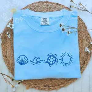 Ocean Icons Embroidered Shirt, Beach Lover Shirt, Summer Embroidered Shirt, trendy Summer tee, Ocean Lovers Shirt, Sea Animals Tee