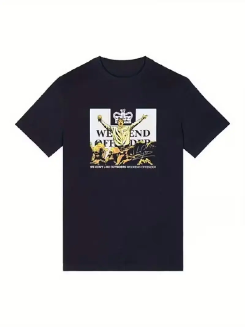 DTG DirectWeekend Offenders zodiac T-shirt, unisex crew neck short-sleeve shirt with leopard print text, black Y2K streetwear, K-drama/K-pop merch, casual and concert outfits for all seasons, inspired by Korean idols