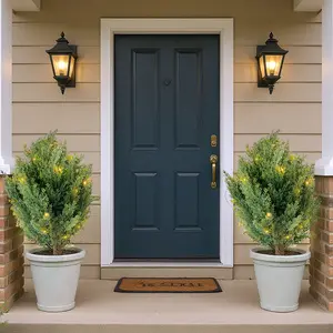 【Christmas Gift】2 Pack Artificial Cypress Shrub Ball Trees With Light - 30in Inch Fake Evergreen Plants with Ground Spikes Outdoor Artificial Plants Resistant to UV Ray for Front Porch Garden Indoor Outdoor