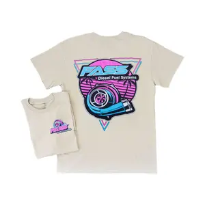 FASS Diesel Fuel Systems T-Shirt with Turbocharger Neon Retro Graphic, 80s Synthwave Automotive 2 Sides Graphic Tee, Soft Cotton Blend Shirt, Gift for Diesel Fans