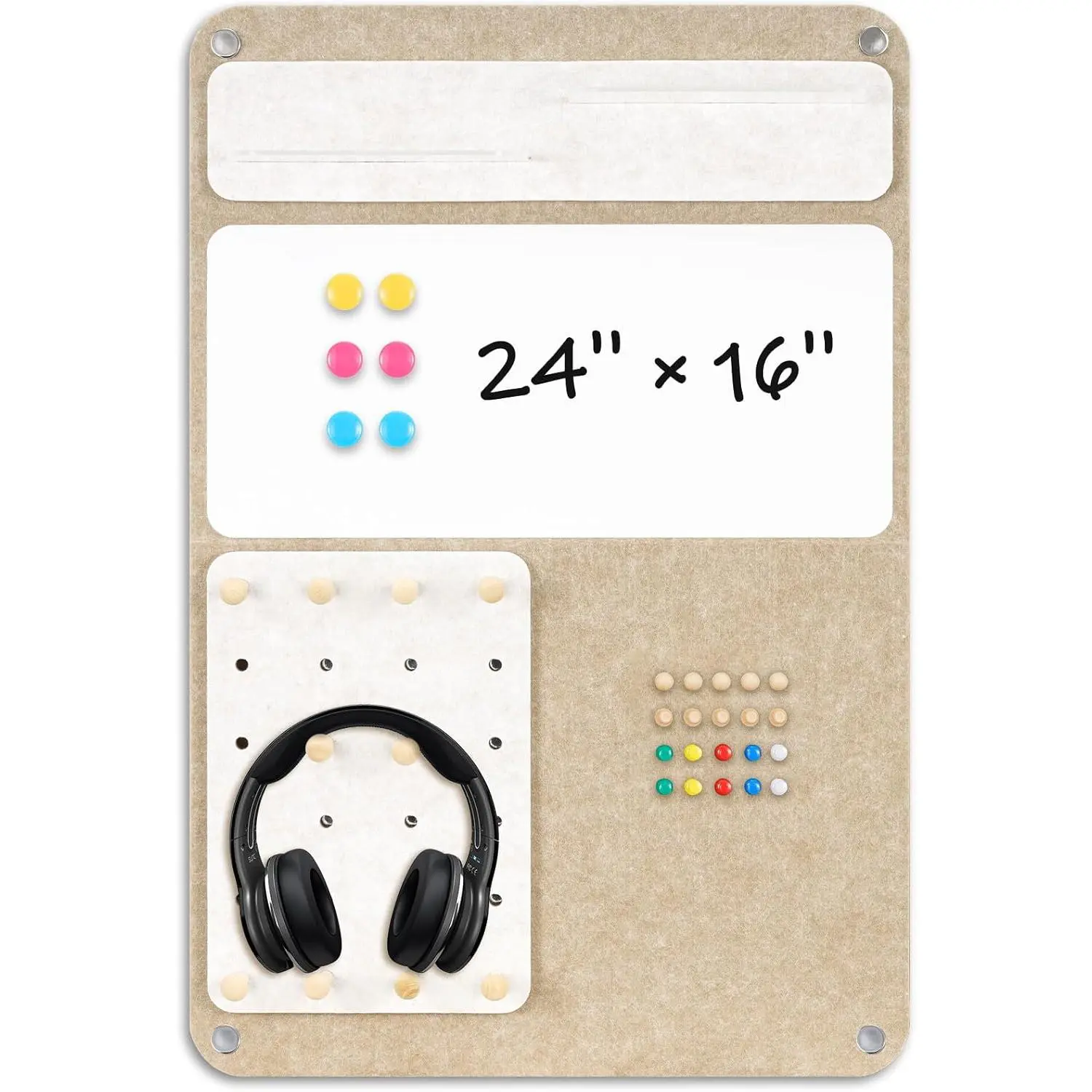 3-in-1 Foldable Bulletin Board 24"x16" Vertical -  Whiteboard with Cork &  Shelves, Sound-Absorbing Felt for /Office/Dorm Includes Pins/ (Latte)