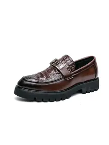 Men Loafers With PU Embossed Thick Sole For Daily Commuting Comfortable Business Fashionable Men Formal Wear Business Style Loafers