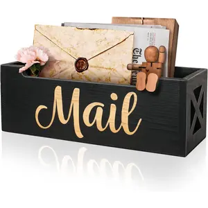 Rustic Wooden Mail Organizer Countertop Mail Holder, Mail Basket Tray Letter Holder Box for Desk Home Office Wall Mount