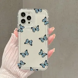 Air-cushion blue butterfly drop-resistant personalized phone case for Apple.