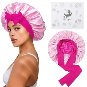AWAYTR Satin Bonnet for Hair Protection Women Men Reversible Double Layer Two-Color Silk Like Texture for Sleeping Cap Hair Bonnet with Elastic Tie Band Gift box for Curly Hair Night Cap