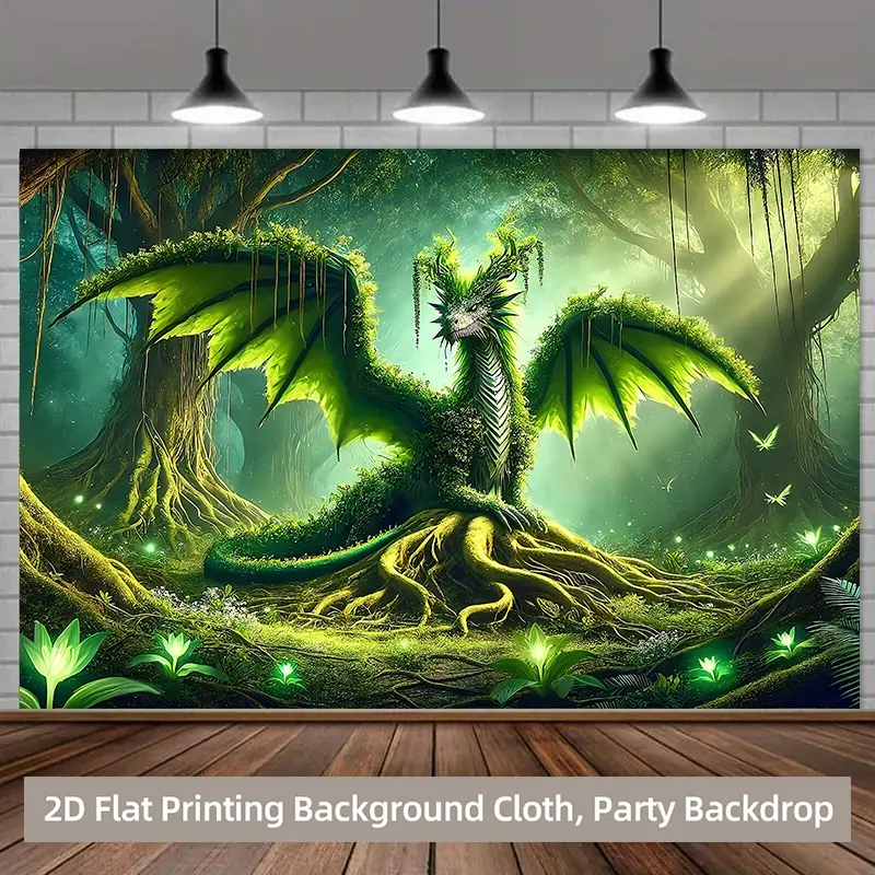 2D Flat Printing Backdrop Banner 1pc, Enchanted Dragon In Mystical ...