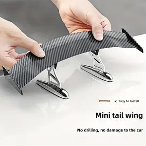 Car Rear Wing Modification Universal Carbon Fiber Texture Mini Tail Wing, No Drilling Spoiler, Sporty Appearance Decorative Part