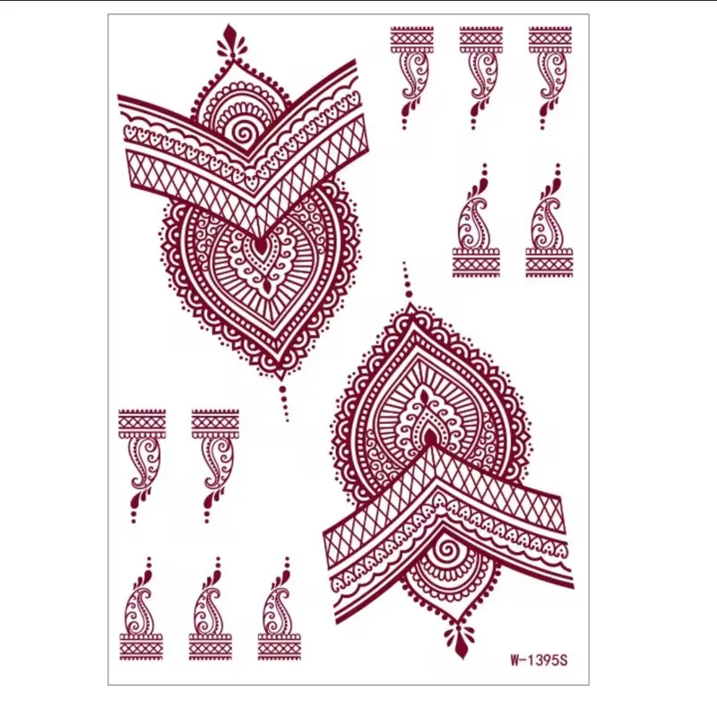 3 Pcs Maroon Mehndi Design Henna Tattoo Stickers - Non-Toxic Water Transfer Temporary Tattoos for Fashion, Makeup (Beauty & Personal Care, Body Makeup)