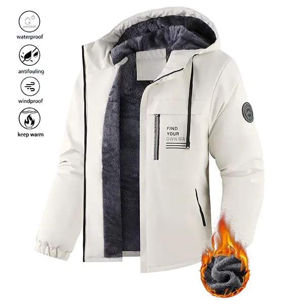 Men's H-Shaped Slim Hooded Winter Coat - Fleece & Cashmere Lined, Windproof Thermal, Insulated, Casual Athletic, Machine Washable Menswear Tops & Thermal Lined Outerwear for Cold Weather Outdoor Activities