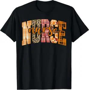 Cotton Nurse Halloween Thanksgiving Cozy Season Fall Men Women T-Shirt Short Sleeve Crew Neck Top for Summer, Casual Streetwear, Halloween Gift Menswear Soft Men's Comfy