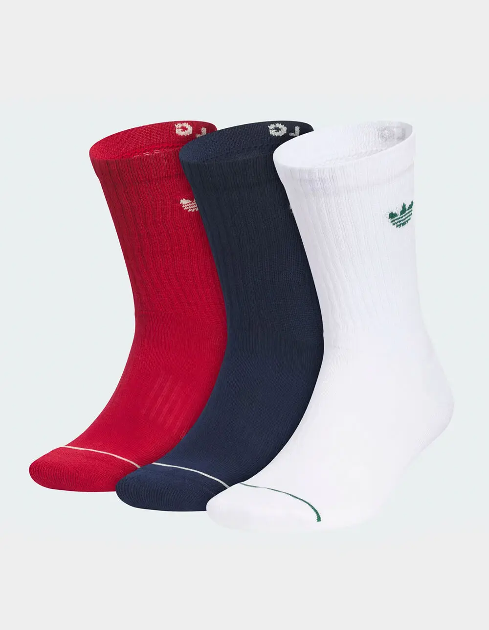 ADIDAS Originals Trefoil 3 Pack Mens Crew Socks, Red  &  White  &  Blue, Large