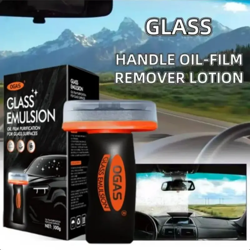 Car Glass Oil Film Cleaning Brush, Handle Front Windshield Rearview Mirror Side Window Clean, Stain Removal Polish Agent, Water Spot Shine Cleaner, Auto Detailing Supplies, Car Detailing Accessories