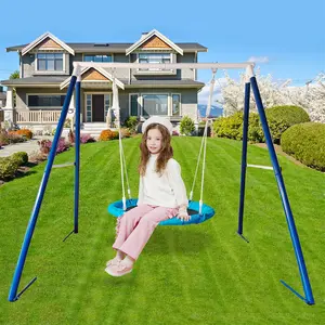 Kids Outdoor Seesaw Playset for children aged 3-12 years old, Metal Swing Stand With Saucer for Backyard make a cool big gift, Antique Blue, Metal