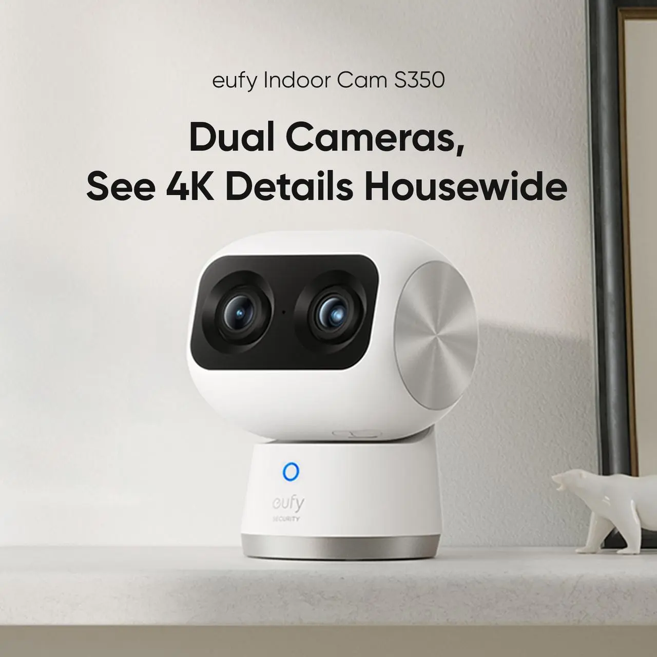 eufy Security Indoor Cam S350, Dual Cameras, 4K UHD Resolution Security Camera with 8× Zoom and 360° PTZ, Human/Pet AI, Ideal for Baby Monitor/Pet Camera/Home Security, Dual-Band Wi-Fi 6, Plug in｜Spingtok