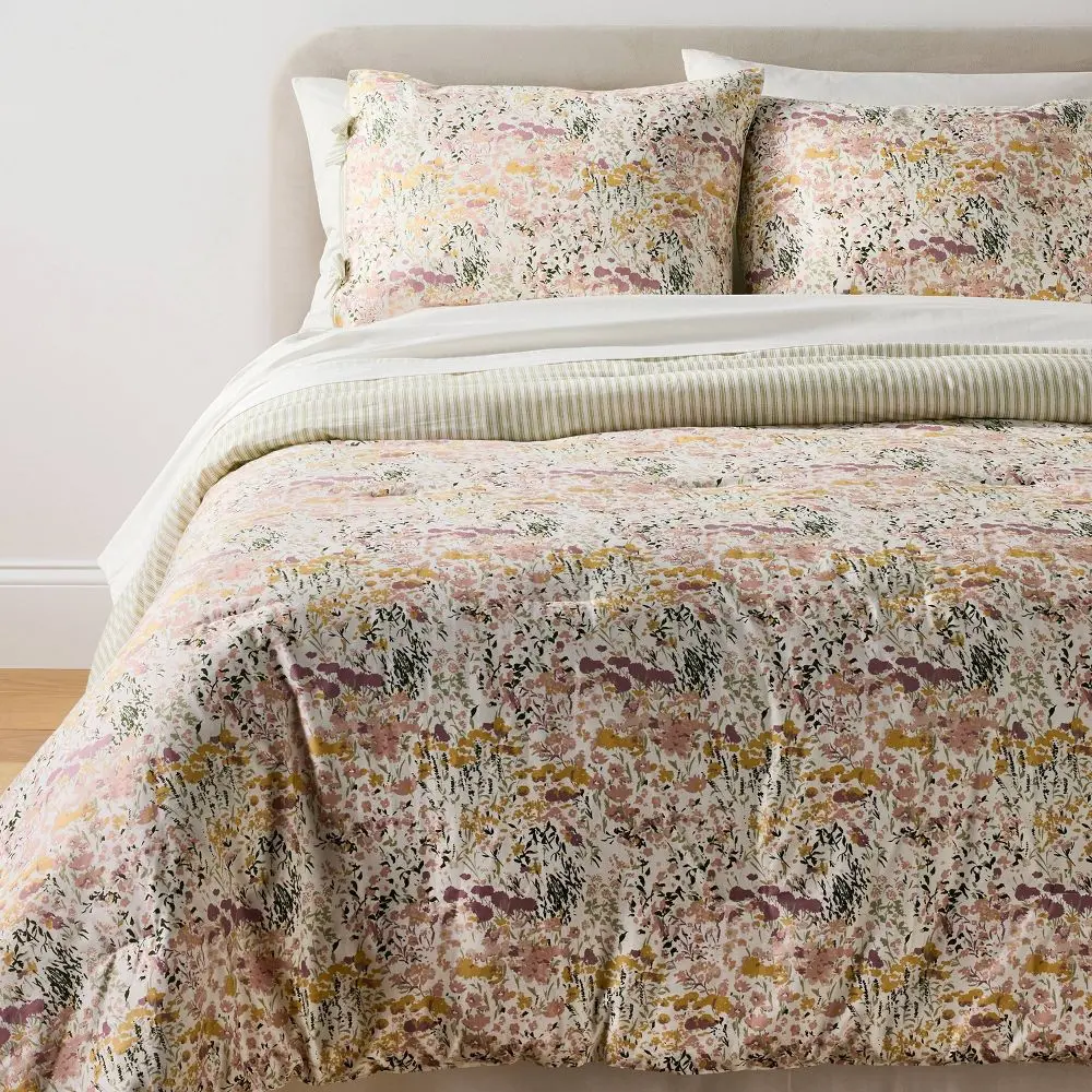Threshold Designed with Studio McGee Reversible Floral & Striped Bedding Set - 2-Piece Comfy Bed Comforter Set for Home Decor
