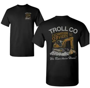 Troll Co Excavation Services T-Shirt – Bold Heavy Equipment Graphic Tee with Vintage Construction Workwear Style for Operators & Jobsite Crew