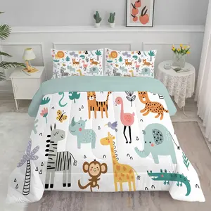 Cute Animal Print Bedding Set, Soft Fabric Easy Clean, 3-Piece Quilted Coverlet & Pillowcases, Perfect for Kids Bedroom Decor