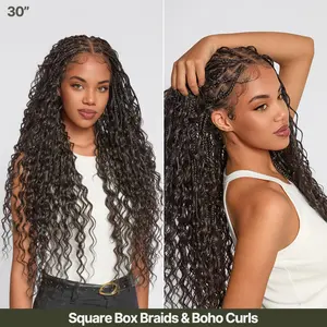 [Special Deal] Frodio Veralux™ Fiber 30" Full Lace Boho Braid Synthetic Box Braided Wigs – Grid-Part Top with Mixed Boho Curls