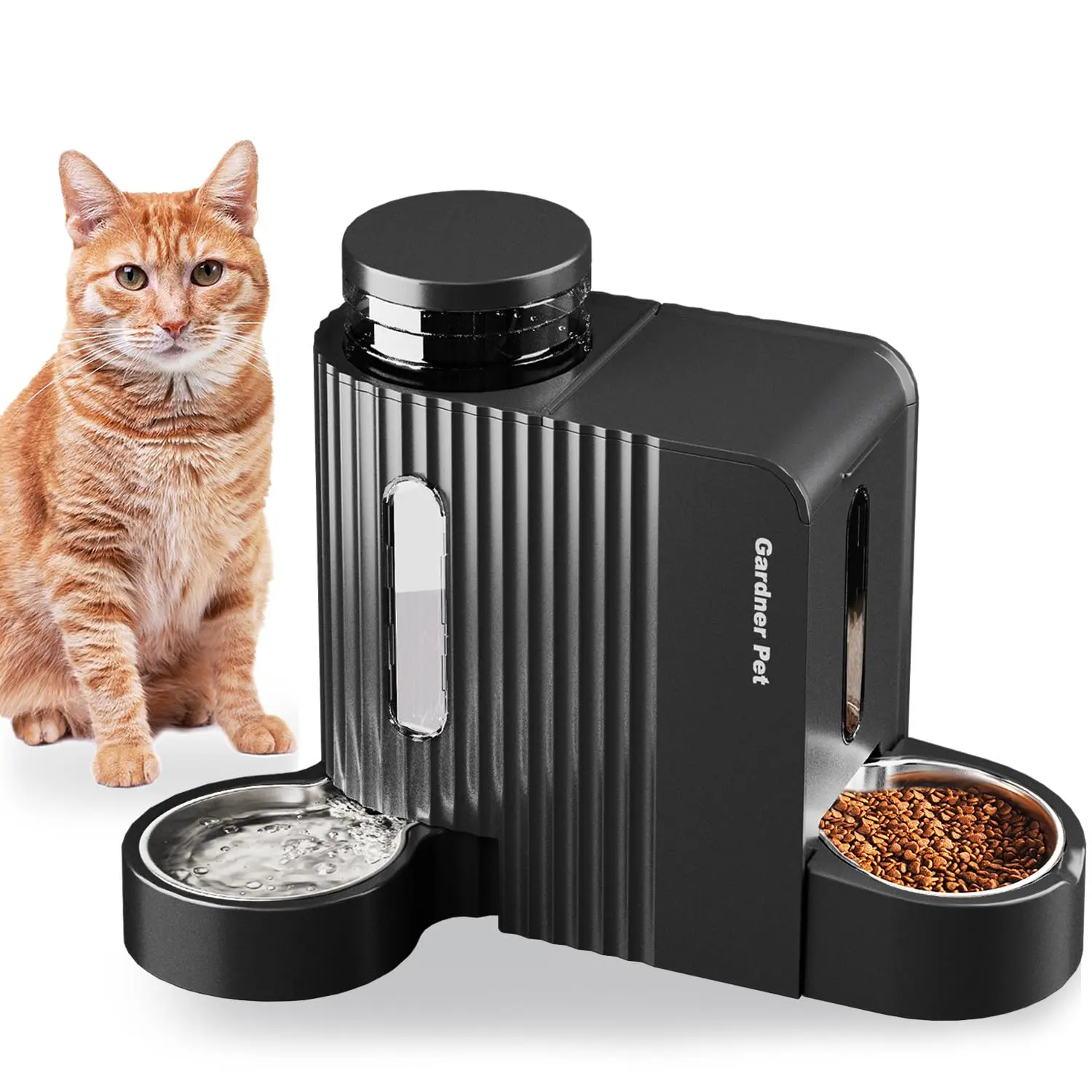Gardner Pet Automatic Gravity Cat Food Feeder and Water Dispenser Stainless Steel Two-in-One Set Large Capacity Dispenser for Pets Dogs, Puppies, Kittens-(0.8 Gallons x 2)