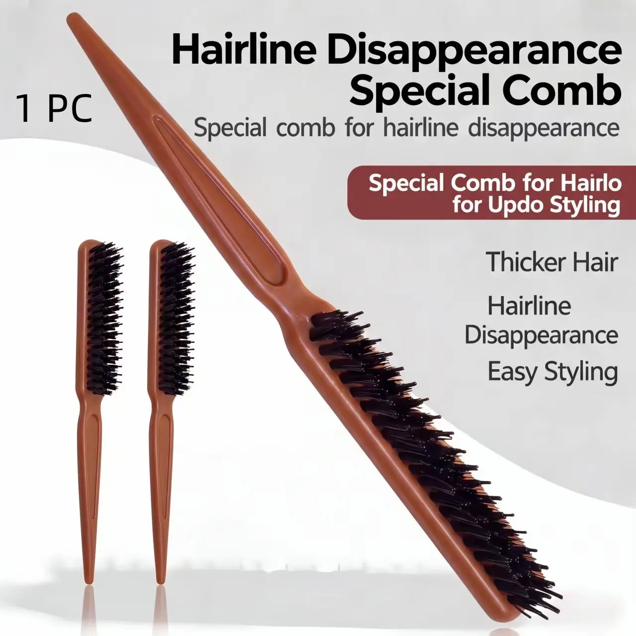 Three-row faux bristle smoothing comb, ideal for creating sleek ponytails, updos, and managing flyaways, for voluminous hairstyles, effectively controls edges, and can also be used for scalp massage. A comb suitable for all hair types.
