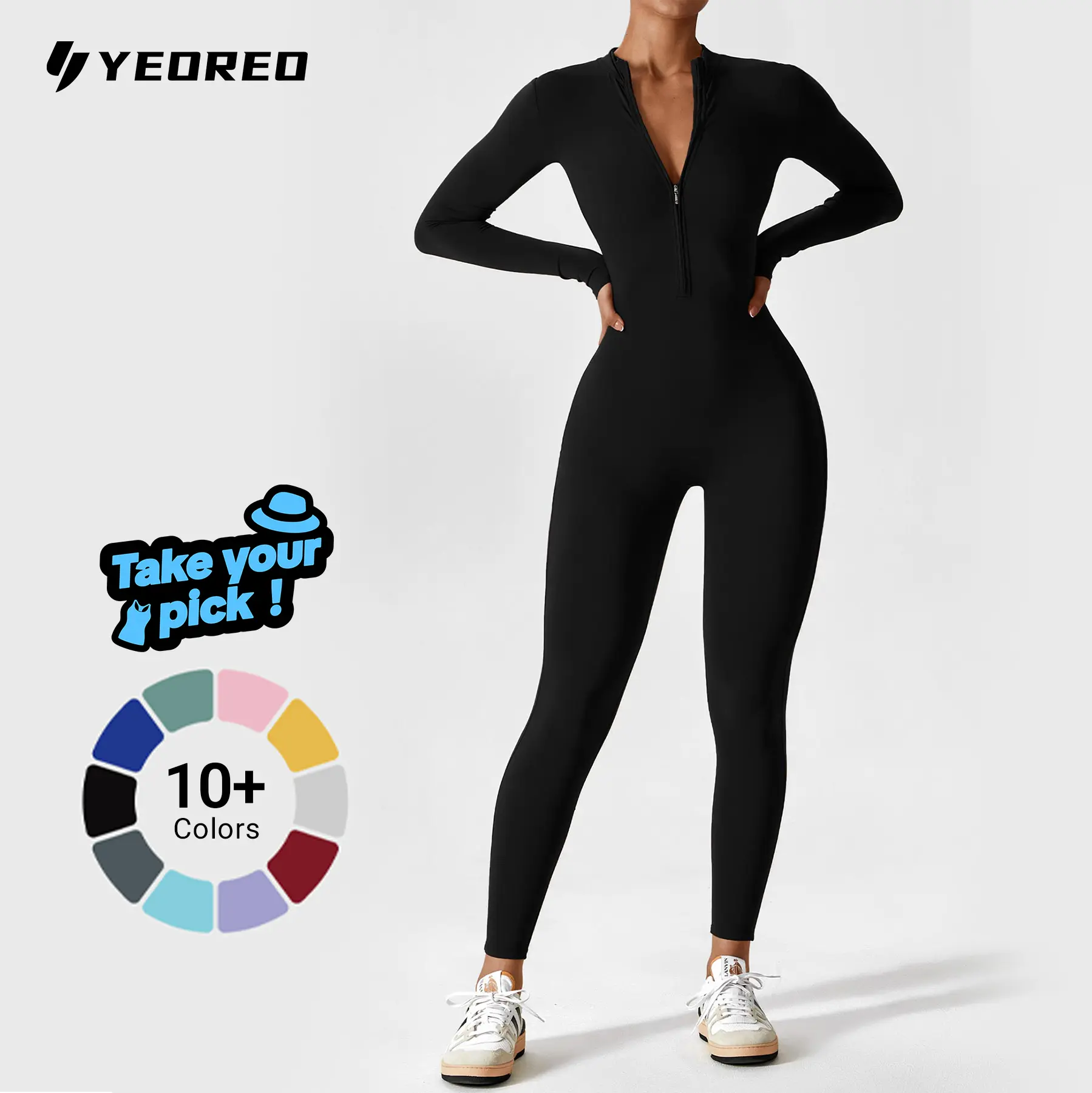 YEOREO Women  Workout Jumpsuit Zip Up Romper Bottom Pants Bodysuit Bodycon Sexy One Piece Fabric Spandex Womenswear Tops Stretchy Flexible summderfinds