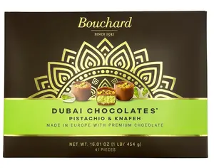 Bouchard Dubai Chocolates Pistachio & Knafeh 16.01 OZ 1 LB 454g 41 Pieces Premium European Chocolate with Nutty Pistachio and Traditional Knafeh Flavor