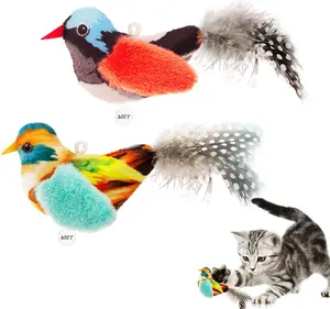Catnip Cat Toys Satisfy Cat's Natural Hunting Instintion for Indoors Cats Feather Toys Interactive with Lifelike Chirp Sound Chirping Bird Kitten Toy (2 Pack)