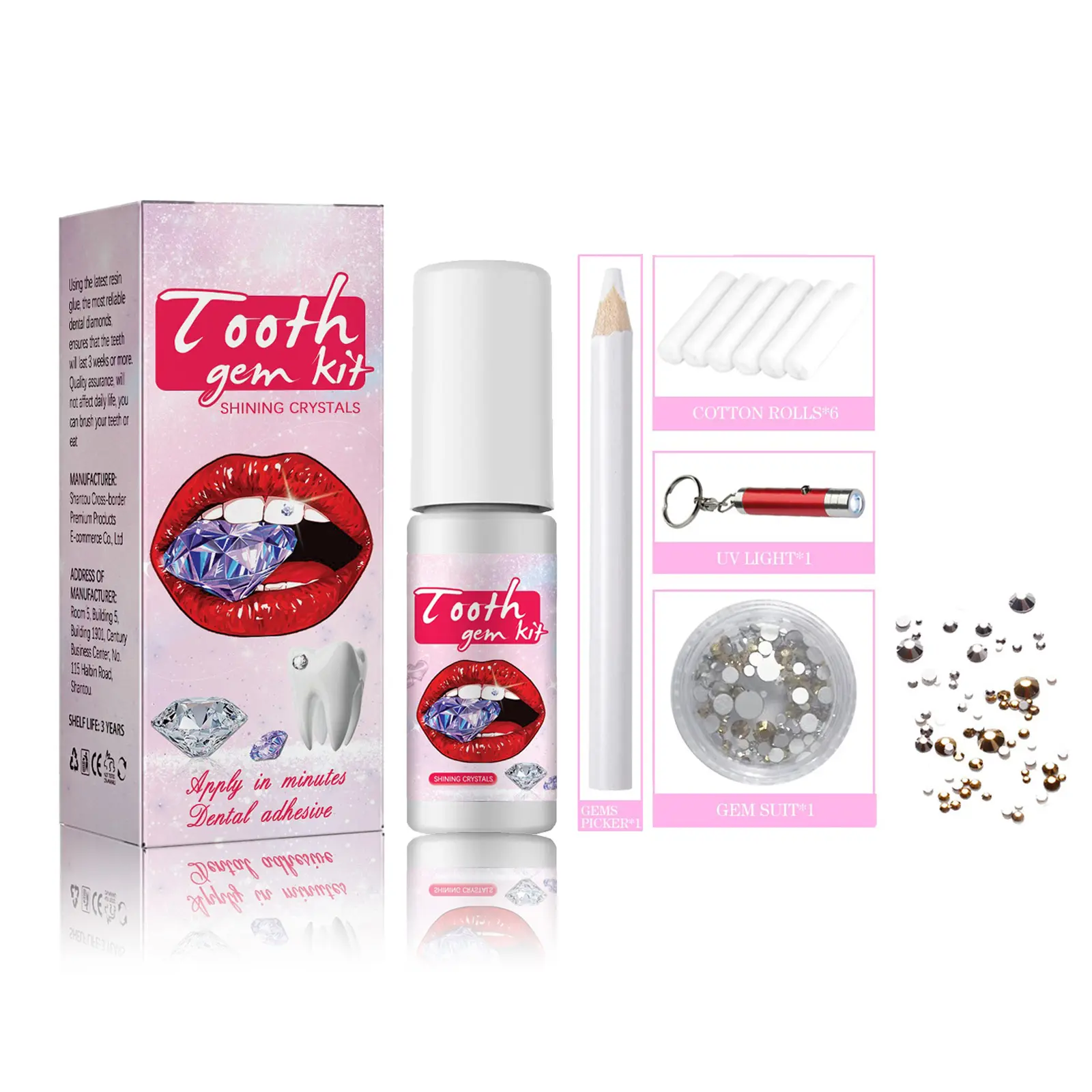 Tooth Gem Kit for Oral Daily Use, Easy-Install Easy-Remove Iridescent Crystal Diamonds, Shiny Oral Beauty Products Tooth Decorations Art with Brush, Easy To Apply