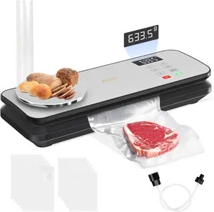 90 Kpa Food Vacuum Sealing Machine – Includes 10 Free Vacuum Bags –  6-In-1 Sealing, Stainless Steel，Power Supply, Without Battery-Semi-Automatic with 90KPA Suction Force – Ideal for Dry and Moist Food Storage, Fridge Organization, and Kitchen Utensils