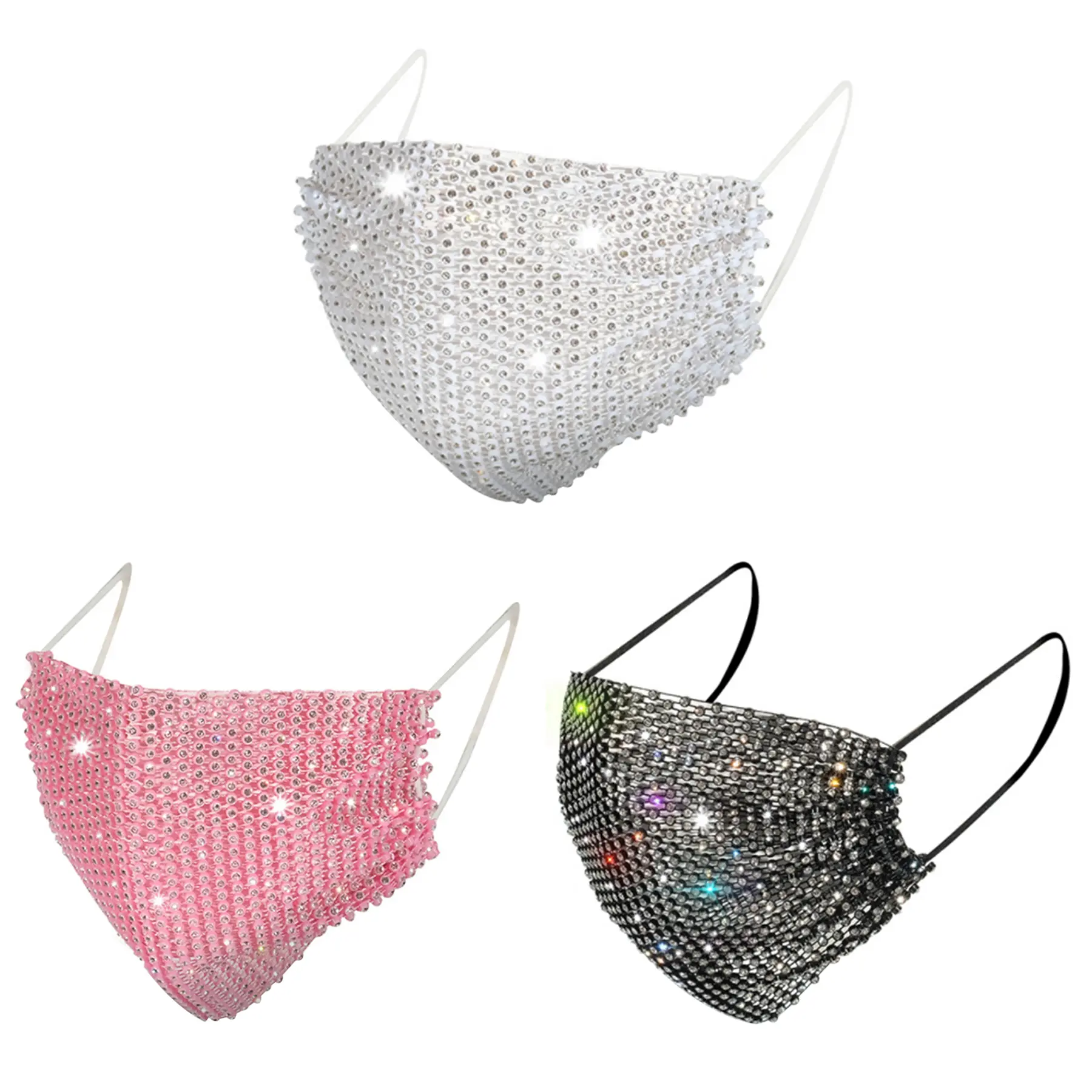 OIDEA 3-Pack Rhinestone Embellished Glam Face Masks - Sparkling Adult Party Fashion Masks, Festive Party Supplies Accessory, Mask Adult Masks