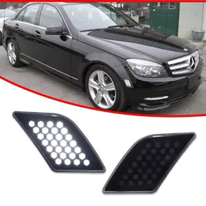 2pcs Smoked White LED Front Side Marker lamps Lights For 2008 2009 2010 2011 Mercedes W204 C250 C300 C350,Replace OEM 204 820 02 21 2048200221 204 820 01 21 2048200121