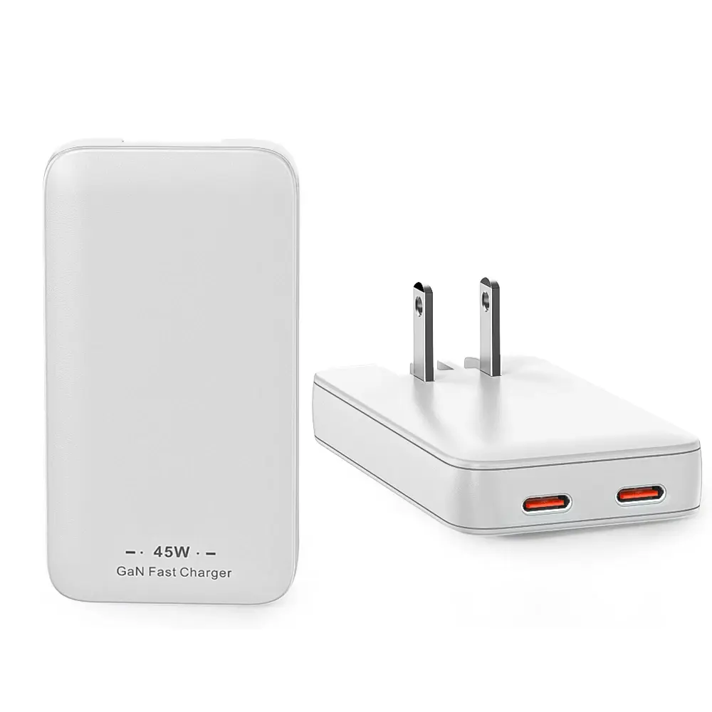 45W USB C Portable Charger - Flat Ultra Slim GaN Power Adapter with Foldable Plug, Dual-Port PD 3.0 QC 4.0 Fast Charging, 100V-240V for MacBook, iPad Pro/Air, Cellphone (iPhone 17-13 Pro Max), Mobile Electronic Device (Samsung Galaxy S25-S23), Smartphone