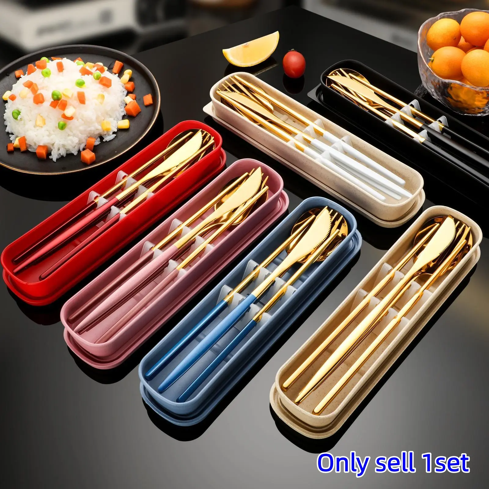 Stainless Steel Cutlery Set with Storage Box, Reusable Portable Lightweight Dining Utensils for Home Office School Camping Travel