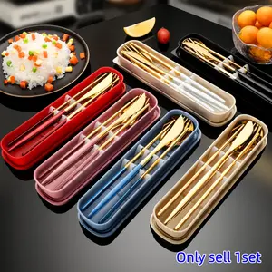 Stainless Steel Cutlery Set with Storage Box, Reusable Portable Dining Utensils for Home Office School Camping Travel, Chopsticks