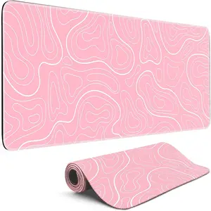 Gaming Mouse Pad Big Mousepad with Non-Slip Rubber Base, 31.5 x 11.8 in XL Large Desk Mat for Gaming Home Office, Long Keyboard Pad Mouse Mat for Computer with Stitched Edges, Pink Topographic