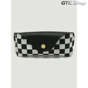 Simple U-Shaped Checkered Pattern Glasses Case, Basic PU Leather Eyeglasses Storage Bag, Anti-Pressure Lining Portable Sunglasses Organizer for Men & Women