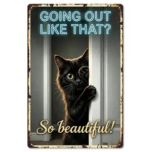 Going Out Like That So Beautiful Funny Black Cat 8x12 Inch Aluminum Metal Sign - Cute Cursive & Neon Style Retro Tin Wall Decor for Bathroom, Bedroom, Vanity - Gift for Cat Lovers & Beauty Fans