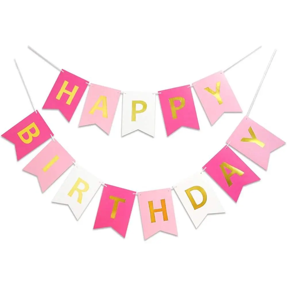 Roseo Pink Happy Birthday Banner Signs Golden Sparkle Funny Birthday Party Supplies for Girls Party Decorations  Decorations 13 count