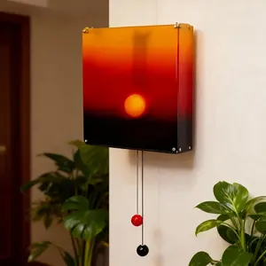 Creative Sunset Hand Pulled Night Light Adjustable Height & Brightness Sunrise to Sunset Scenery Wall Lamp Energy Efficient for Home Decor